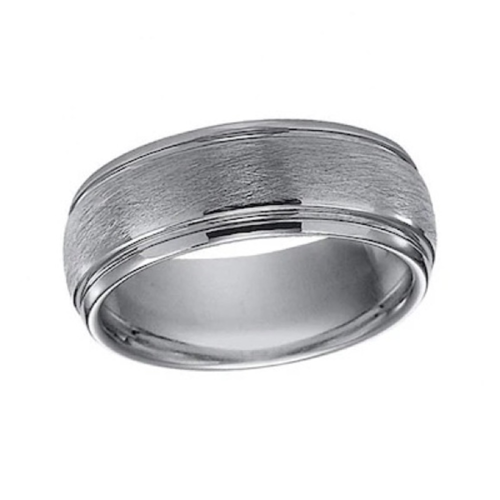 Triton Men's 8.0mm Brushed and Beveled Edge Wedding Band in Tungsten